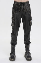 Pantalon gothique pour homme avec cordon de serrage à la taille, peinture à la main, teinture noire et blanche